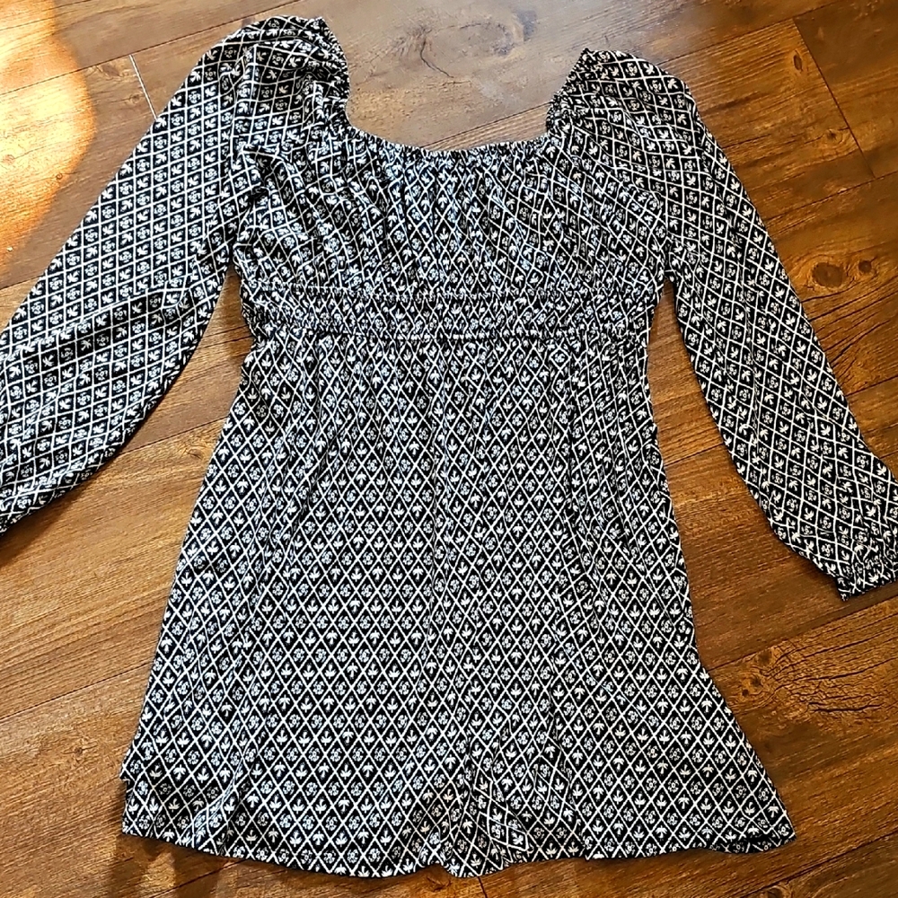 SO Black White Print Square Neck Mini Dress Plus Size XXL